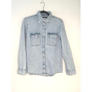 Mango Heavy Weight 100% Cotton Denim Button Down Shirt Sz M Cowboy West